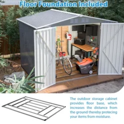 8 X 6 FT Outdoor Waterproof Garden Tool Storage Sheds With Metal Foundation With Floor Frame,with Lockable Doors & Air Vents, For Backyard, Lawn, Gray -House Furnish World GUEST f40339ab 5081 4842 b247 fd7e927140da