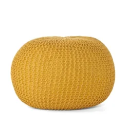Bordeaux Knitted Cotton Round Pouf, Yellow -House Furnish World GUEST f422e083 1cfd 4590 8827 c71d092563ec