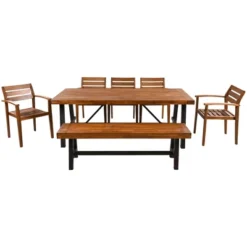 GO Outdoor Wood Dining Set For 7-8 Person, Outdoor Dining Furniture With Removable Cushions, Ergonomic Chairs And Bench, Thicker Table, Nature -House Furnish World GUEST f4d497d2 e020 441b 8683 823409d1923f