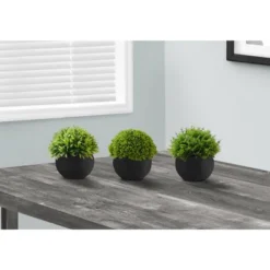 Artificial Plant, 5" Tall, Grass, Indoor, Faux, Fake, Table, Greenery, Potted, Set Of 3, Decorative, Green Plants, Black Pots