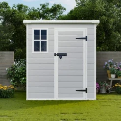 6x6 FT Outdoor Resin Storage Shed , Waterproof,with Floor & Window & Lockable Doors And Vents, Tool Shed For Bike,Garden,All Weather Use, Light Grey -House Furnish World GUEST f66b5b9e 3f0e 4bc9 ad92 e83d8c37a411