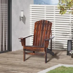 Outsunny Wooden Adirondack Chair, Outdoor Patio Lawn Chair With Cup Holder, Weather Resistant Lawn Furniture, Classic Lounge For Deck, Garden,Brown -House Furnish World GUEST f6f4c2b0 1ce5 4b6c a4ee 12f1d579554a