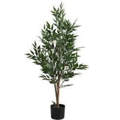 Artificial Plant, 47" Tall, Acacia Tree, Indoor, Faux, Fake, Floor, Greenery, Potted, Silk, Decorative, Green Leaves, Black Pot