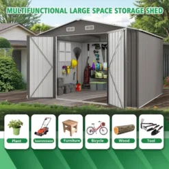 10x12FT Outdoor Storage Shed Large Metal Garden Shed With Double Door Two Window Waterproof Tool Shed For Backyard Patio Lawn Poolside ,Grey -House Furnish World GUEST fa4bb18c 01ae 4f5b 8920 f01e59508cfc