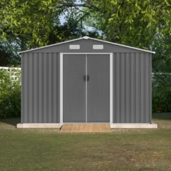 10X8 FT Outdoor Storage Shed, Metal Foundation & Lockable Doors, Tool Shed For Garden, Patio, Backyard, Lawn, Grey -House Furnish World GUEST fa622805 dfab 476c 80eb 11fec3d57669