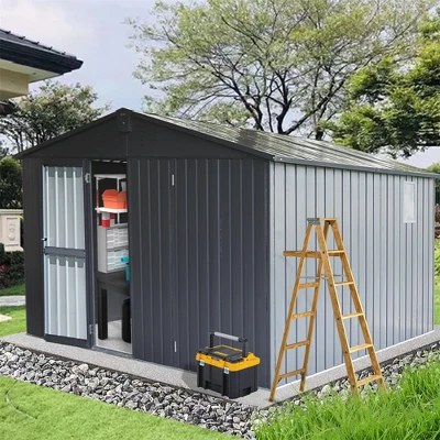 Backyard Storage Shed 11'x12.5'with Galvanized Steel Frame & Windows,Garden Shed,Utility Tool Storage Room With Lockable Door For Patio(Dark Gray) 7 Backyard Storage Shed 11'x12.5'with Galvanized Steel Frame & Windows,Garden Shed,Utility Tool Storage Room With Lockable Door For Patio(Dark Gray) - Image 7