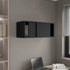 Wall Cabinet 13" H, 2 Sliding Doors, 1 Shelf, Black -House Furnish World GUEST fb9a89d2 2961 40b7 9df1 684f12001742