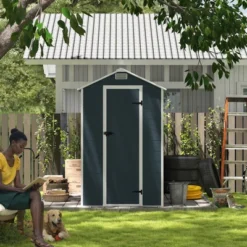 4*8ft Resin Storage Shed, High Quality Pp Material, Strong Structure, Waterproof, Rust And UV Proof, Large Storage Space,HD Window Lighting Dark Gray -House Furnish World GUEST fbdf69cb ca64 4ea0 ae9a 482721c84499