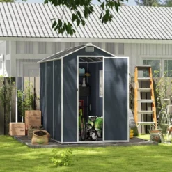 4*8ft Resin Storage Shed, High Quality Pp Material, Strong Structure, Waterproof, Rust And UV Proof, Large Storage Space,HD Window Lighting Dark Gray -House Furnish World GUEST fc4eb2b6 2a18 4d9f 829a d1e3254c0639