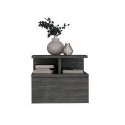Floating Nightstand 12"H, Wall Mounted With Single Drawer And 2-Tier Shelf, Smokey Oak -House Furnish World GUEST fc63797d f87d 4e0f 843d cbcba7a487cc
