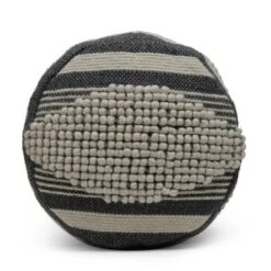Diamond Handcrafted Fabric Cylindrical Pouf, Beige And Dark Grey -House Furnish World GUEST fc841be7 486d 475c 8755 a0b570767a4c