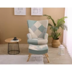 Accent Chair With Ottoman, Living Room Chair And Ottoman Set, Comfy Side Armchair For Bedroom, Creative Splicing Cloth Surface -House Furnish World GUEST fd9547dc c312 4b7f 8605 cd3f0455cf68