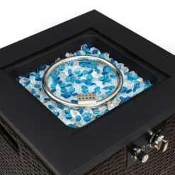 22" Propane Gas Fire Pit Table, 40000 BTU Square Steel Fire Pit With Beautiful Wicker Base For Outside Patio Deck Garden Backyard-Black -House Furnish World GUEST fe72b32a 6017 4145 9132 4d60843c18cd