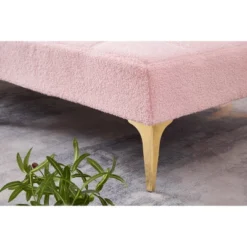 Convertible Single Sofa Bed Futon With Gold Metal Legs Teddy Polyester (Pink) -House Furnish World GUEST fe8b4e01 70c4 45ae 95af 8d492b1edae9