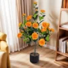 Artificial Camellia Tree 2 Pack, 36"Faux Camellia Plant In Pot With Orange Flowers, Greenery Potted Plant For Indoor Outdoor Office Home Porch Decor