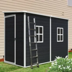 4x8ft Outdoor Storage Shed With Floor Resin Shed With Two-Window, Waterproof ,Lockable Doors For Patio,Yard,Lawn ---Black -House Furnish World GUEST ffe3360c 0182 48e9 9aac 14e225cc6a49
